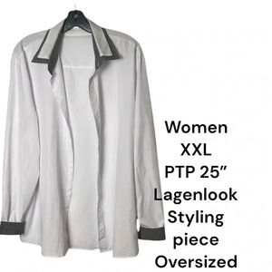 White shirt , women XXL .PTP 25”, two tone,oversized, timeless,Lagenlook,career